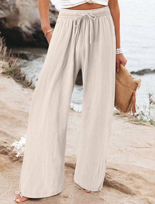 Almond Olwen | Loose Cotton Linen Wide-Leg Pants for Women | Casual