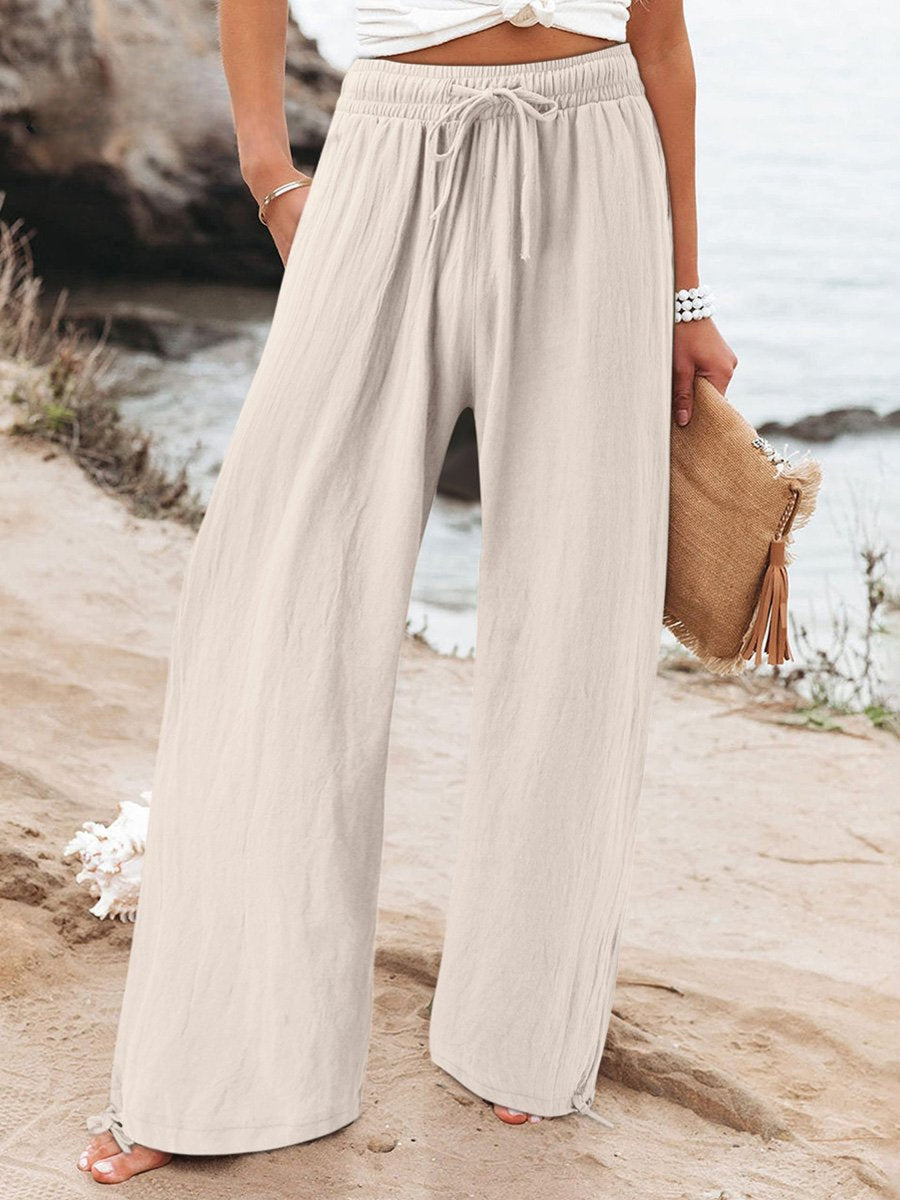 Almond Olwen | Loose Cotton Linen Wide-Leg Pants for Women | Casual
