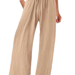 Khaki Olwen | Loose Cotton Linen Wide-Leg Pants for Women | Casual