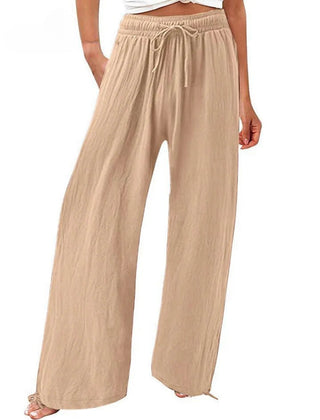 Khaki Olwen | Loose Cotton Linen Wide-Leg Pants for Women | Casual