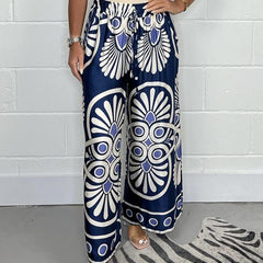 Navy blue Sally | Printed Satin Track Pants for Women | Casual & Leisure