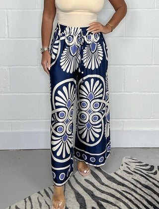 Navy blue Sally | Printed Satin Track Pants for Women | Casual & Leisure