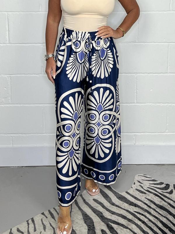 Navy blue Sally | Printed Satin Track Pants for Women | Casual & Leisure