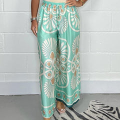 Light blue Sally | Printed Satin Track Pants for Women | Casual & Leisure