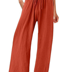 Orange Olwen | Loose Cotton Linen Wide-Leg Pants for Women | Casual
