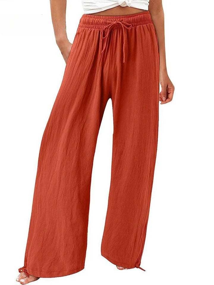 Orange Olwen | Loose Cotton Linen Wide-Leg Pants for Women | Casual