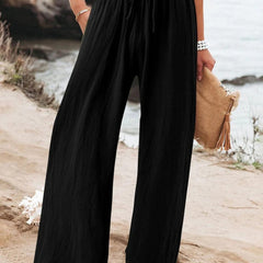 Black Olwen | Loose Cotton Linen Wide-Leg Pants for Women | Casual