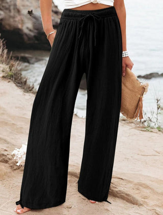 Black Olwen | Loose Cotton Linen Wide-Leg Pants for Women | Casual