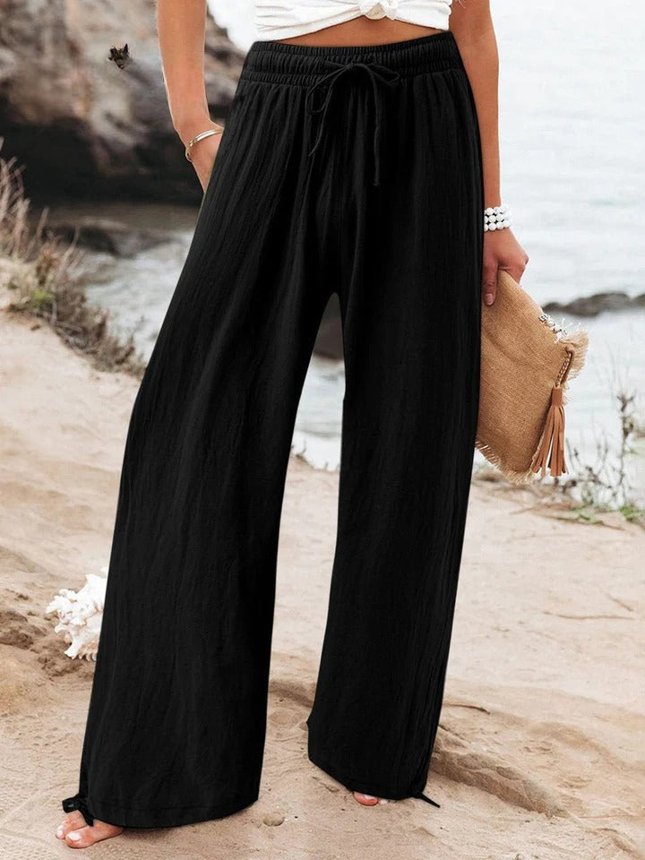 Black Olwen | Loose Cotton Linen Wide-Leg Pants for Women | Casual