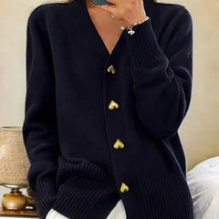 Juliette Heart-Button Cardigan in Black