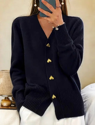 Juliette Heart-Button Cardigan in Black