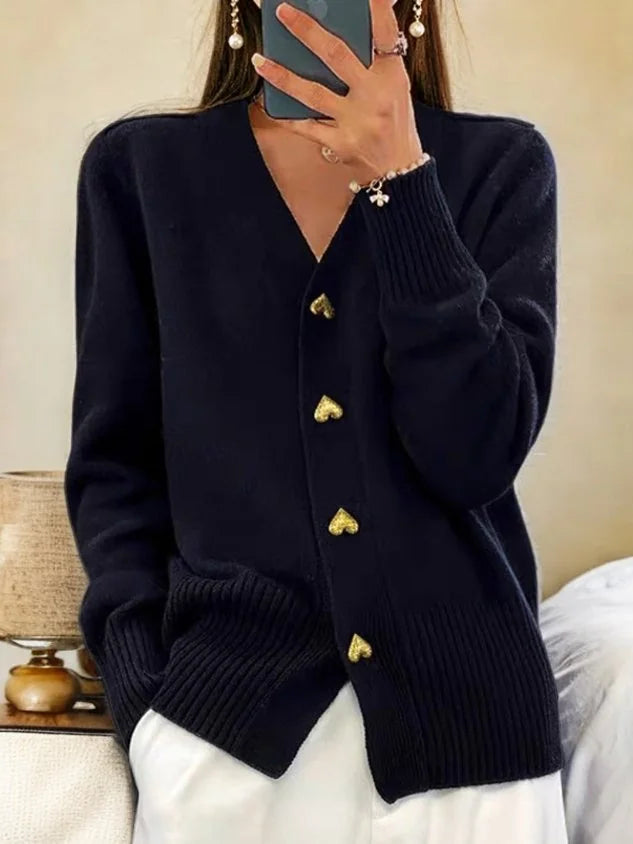 Juliette Heart-Button Cardigan in Black