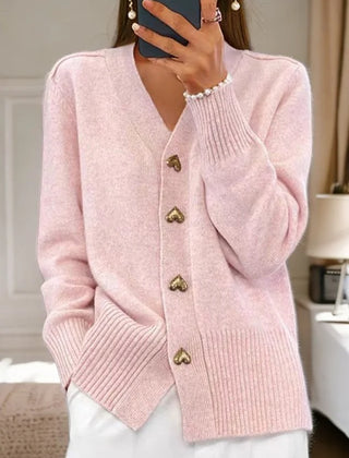 Juliette Heart-Button Cardigan in Pink