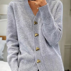 Juliette Heart-Button Cardigan in Gray