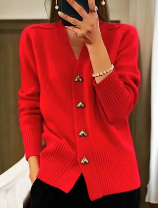 Juliette Heart-Button Cardigan in Red