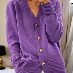 Juliette Heart-Button Cardigan in Purple
