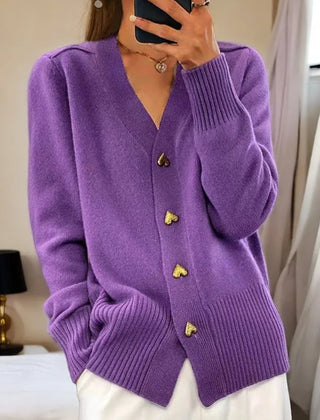 Juliette Heart-Button Cardigan in Purple
