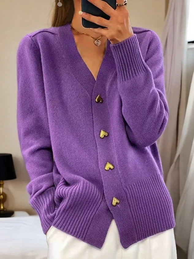 Juliette Heart-Button Cardigan in Purple