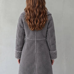 Plush Lapel Long Coat in Gray