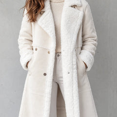 Plush Lapel Long Coat in Cream