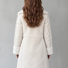 Plush Lapel Long Coat in Cream