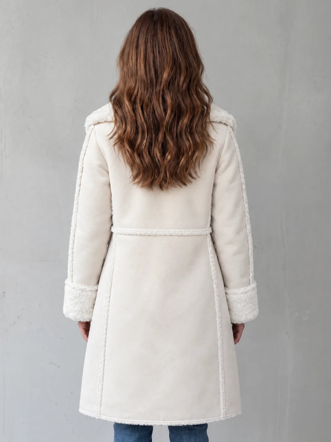 Plush Lapel Long Coat in Cream