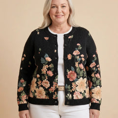 Vintage Floral Button Cardigan worn by a woman with curves