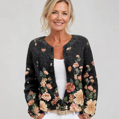 Vintage Floral Button Cardigan in Black Floral