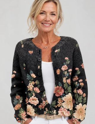 Vintage Floral Button Cardigan in Black Floral