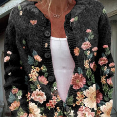 Vintage Floral Button Cardigan in Black Floral