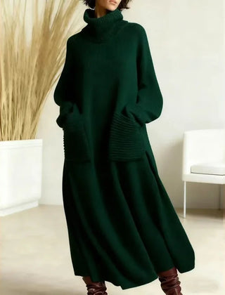 Turtleneck Sweater Maxi Dress with Pockets in Forest Green