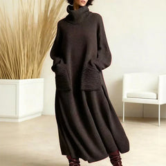 Turtleneck Sweater Maxi Dress with Pockets in Charcoal