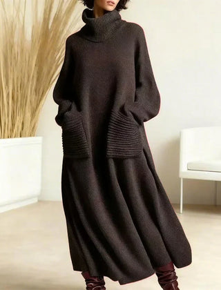 Turtleneck Sweater Maxi Dress with Pockets in Charcoal