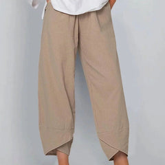 Khaki Bryndis | Cotton Linen Wide-Leg Pants for Women | Summer Casual