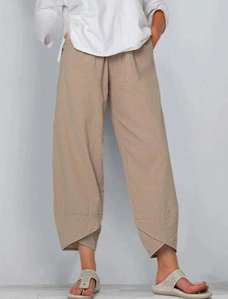 Khaki Bryndis | Cotton Linen Wide-Leg Pants for Women | Summer Casual