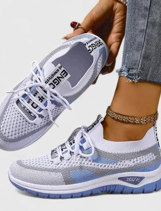 Breathable Mesh Walking Sneakers in White & Blue