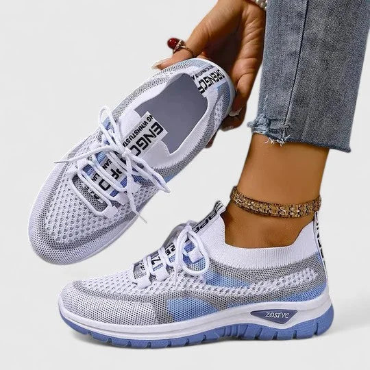 Breathable Mesh Walking Sneakers in White & Blue