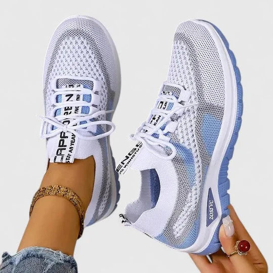 Breathable Mesh Walking Sneakers in White & Blue