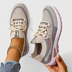 Breathable Mesh Walking Sneakers in Beige & Pink