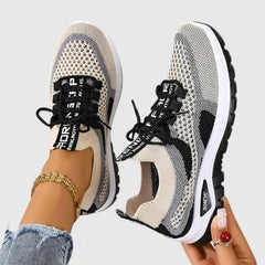 Breathable Mesh Walking Sneakers in Beige & Black