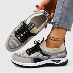 Breathable Mesh Walking Sneakers in Beige & Black