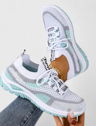 Breathable Mesh Walking Sneakers in White & Turquoise