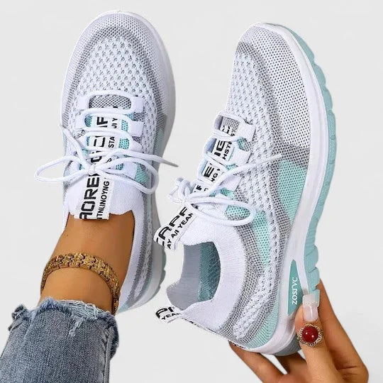 Breathable Mesh Walking Sneakers in White & Turquoise