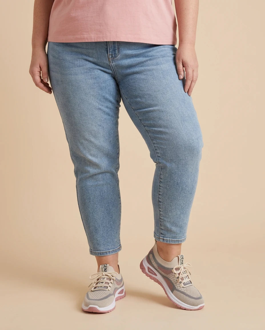Kora | Breathable Mesh Walking Sneakers worn by a woman with curves