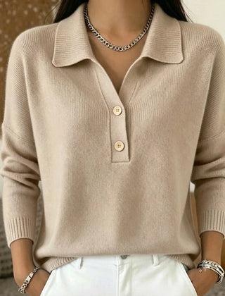 Collared Polo Sweater in Beige