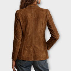 Loretta structured blazer in brown, worn back
