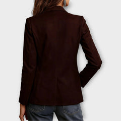 Loretta structured blazer in dark brown, worn back