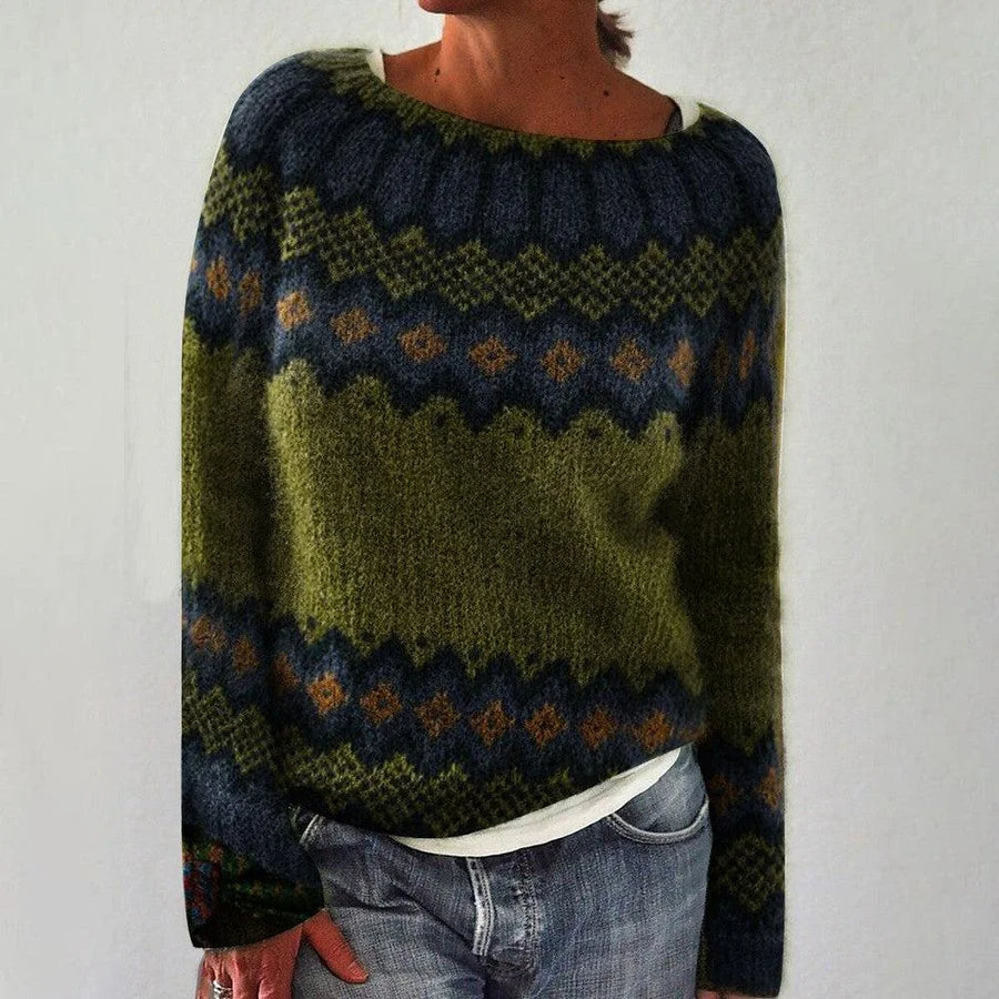 Margaux Fair Isle Pattern Sweater in Green