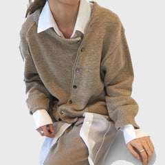 Margot Asymmetrical Button Cardigan in Brown