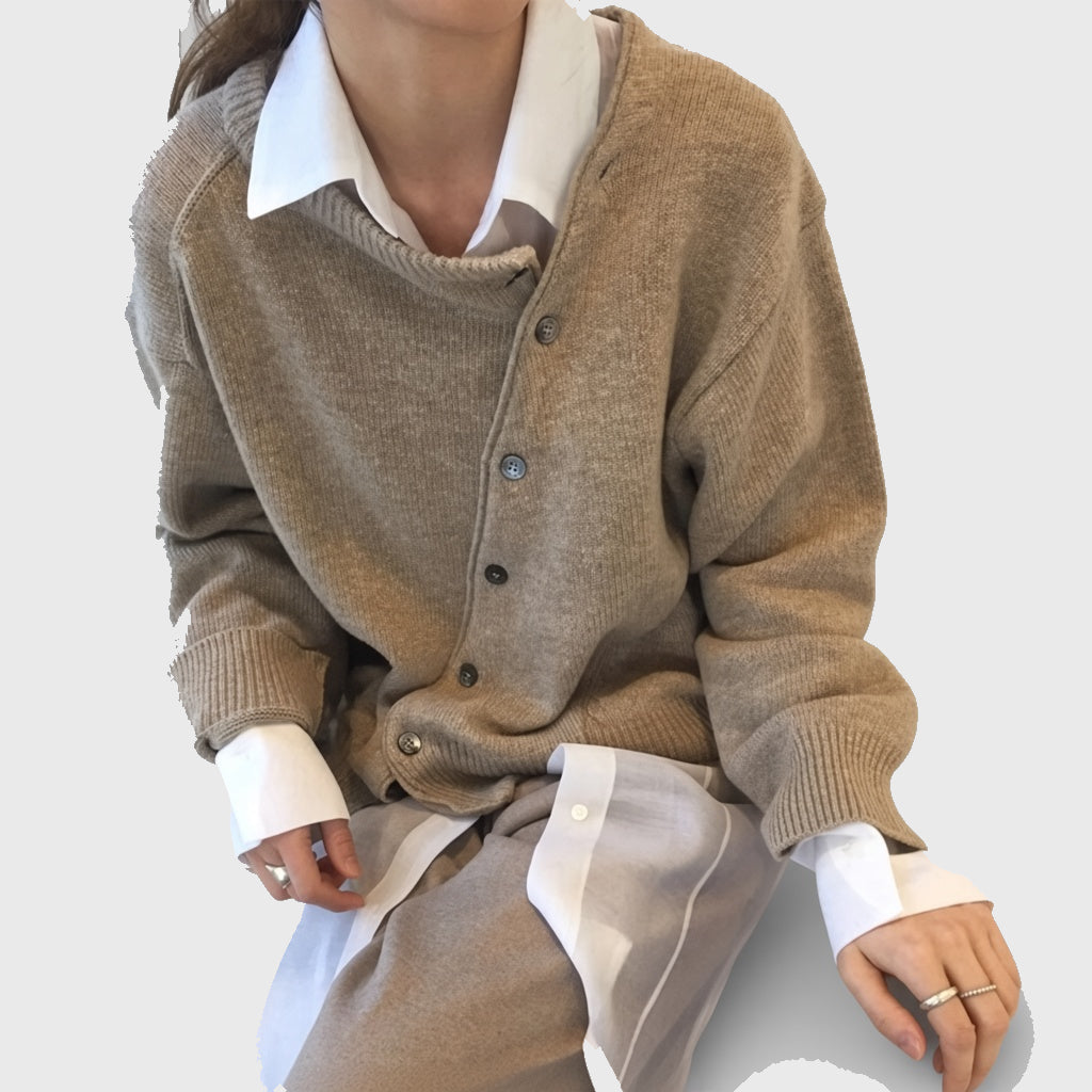 Margot Asymmetrical Button Cardigan in Brown